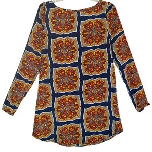Copper Key women's small bohemian print long sleeves one button back top. 4051